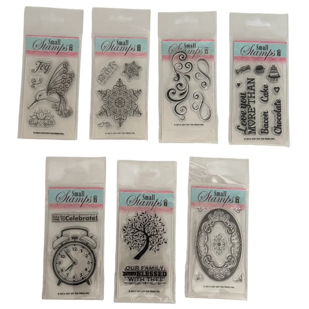 Lot of 7 Hot Off The Press Small Stamps Clear Acrylic Rubber Craft Scrapbook